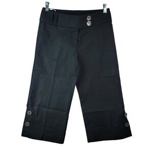 Karen Millen Cropped Pants Black Size 4 Cotton Button Zipper Pockets Capri Chino